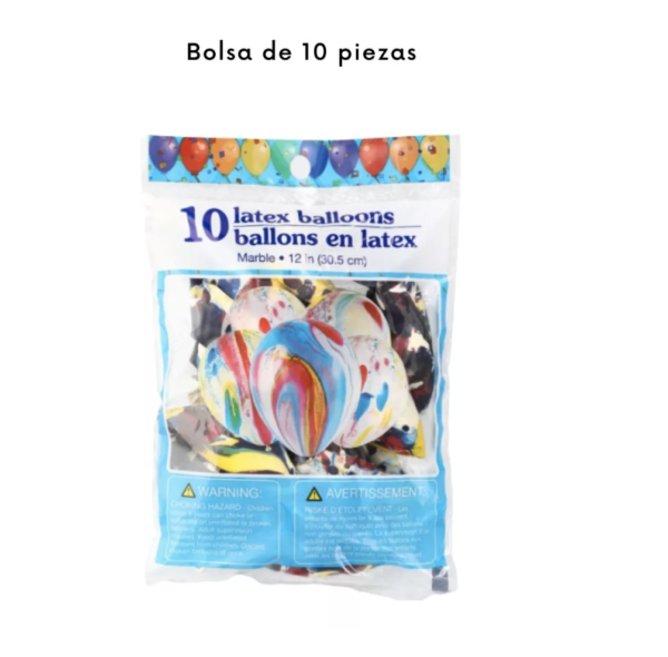 Bolsa Con 10 Globos De Latex  Marmoleados
