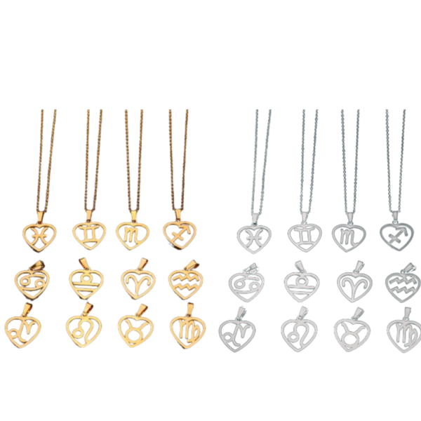 Collar Dije 12 signos del Zodiaco Dorados y Plateados